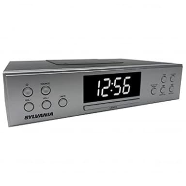 PROSCAN Under Cabinet Clock Radio, Music System with Bluetooth Streaming and FM Radio, Silver