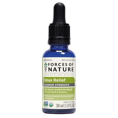 Forces of Nature Sinus Relief Nasal Decongestant, Organic Maximum Strength Homeopathic Medicine, Immune Support & Relief from Congestion, Sinus Pressure, Sneezing, Runny Nose, Non-Drowsy, 1 FL OZ
