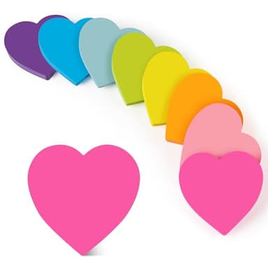 Heart Sticky Notes 3x3 in, 8 Pads, Super Cute Bright Color Strong Adhesive Post, Clean Removal, 82 Sheets/pad