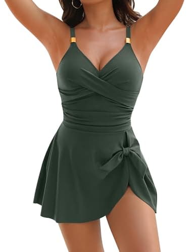 Blooming Jelly Womens Tummy Control Swim Suits One Piece Modest Bathing Suit Ruched Cute 2026 Swimdress (XL, Army Green)