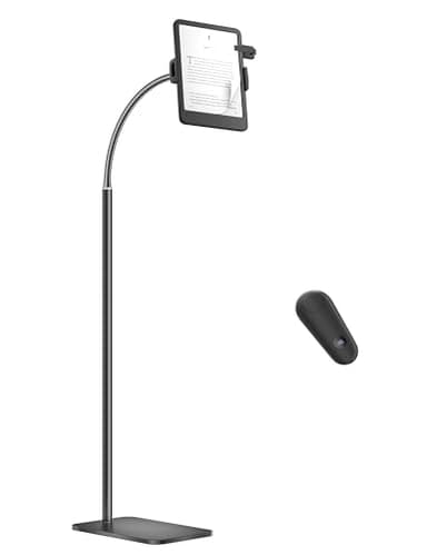 VOLTIFYMAX Kindle Stand Floor with Remote Page Turner for Reading in Bed, Tablet Stand Holder with Adjustable Gooseneck, Compatible with Kindle Accessories/Paperwhite, Hands Free Use Gifts for Readers
