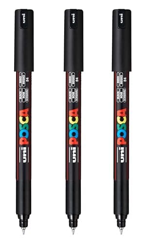 posca PC-1MR Water-Based Paint Markers, Extra Fine Tip (0.7mm), Black, 3 Count