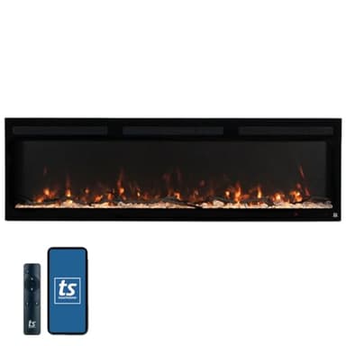 Touchstone Smart Electric Fireplace-The Fury 65" Wide- 4.5" Thin in Wall Recessed-100 Realistic Flame/Ember Bed Color Combos-1,500W Heater-Larger Viewing Area-Alexa/WiFi Enabled
