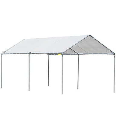Outsunny 10'x20' Carport Outdoor Heavy Duty Party Tent Galvanized Car Canopy with Included Anchor Kit, 3 Reinforced Steel Cables, White