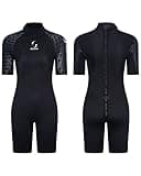 Womens 3mm Shorty Wetsuit Mens Full Body Diving Suit Back Zip Dive Skin for Diving Canoe Spearfishing Surfing Snorkeling Swimming Suits(Women Black XL)