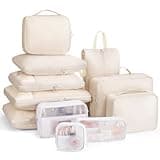 Compression Packing Cubes 11 Set, Suitcase Organizers, Luggage Organizer Bags for Storage, Extendable Packing Cubes for Travel Compression, Travel Essentials, Beige