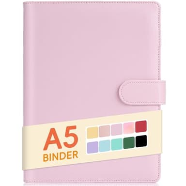 Sooez A5 Binder with 6 Rings, Refillable Notebook Planner Cover, Small Leather Organizer, Pink