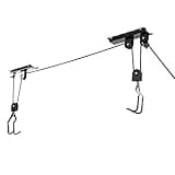 Ihomepark Bike Hoist for Garage Ceiling Storage, Heavy Duty Bicycle Lift Mountain Bicycle Hanging Rack with 3 Pulley and 45 ft Adjustable Rope | 100 lb Capacity