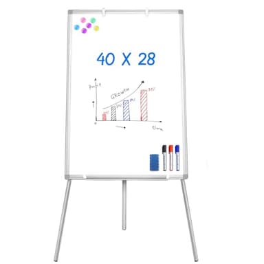 Easel Whiteboard - Magnetic Portable Dry Erase 40 x 28 Tripod Height Adjustable, Flipchart Easel Stand White Board for Office (40x28 White)