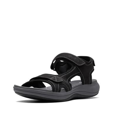 Clarks Women's Mira Bay Flat Sandal, Black Textile, 8 Medium US
