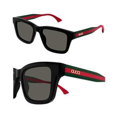 Gucci GG1869S Web Stripe & Lettering Logo Square-Shaped Non-Polarized Sunglasses for Men – Includes Luxury Eyewear Kit – Black Frame with Grey Lens