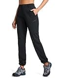 CRZ YOGA UPF 50+ Hiking Cargo Pants Women Water Resistant Lightweight Outdoor Athletic Joggers with 4 Zipper Pockets Black Medium