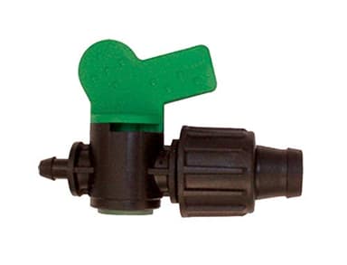 Irritec Drip Tape Fitting with Shutoff Valve (2-Port, Brass Body, 1/4" Barb Connection, 50 Pack)