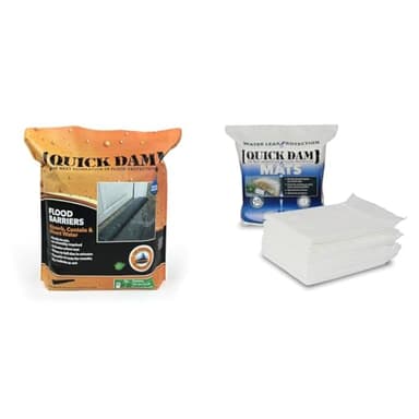 Quick Dam QD610-1 Water-Activated Flood Barrier-1 Pack, Black & WUM-10 Absorbent Mats, White
