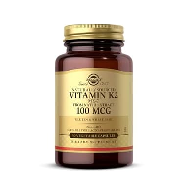 Solgar Naturally Sourced Vitamin K2 (MK-7) 100 mcg - 50 Vegetable Capsules - Supports Bone Health - Whole Food Source from Natto Extract - Non-GMO, Gluten Free - 50 Total Servings