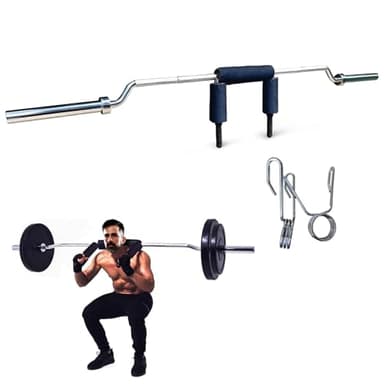 700LB Steel Safety Squat Bar with 2 Barbell Clips, Neck & Shoulder Pad & Removable Handle, Fits 2" Plates, Strength Training Bar (Without Weights)
