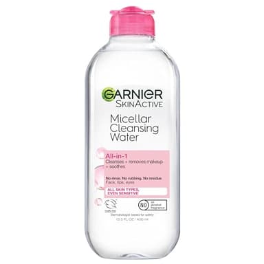 Garnier Micellar Water, Hydrating Facial Cleanser & Makeup Remover, Suitable for Sensitive Skin, Vegan, Cruelty Free, 13.5 Fl Oz (400mL), 1 Count