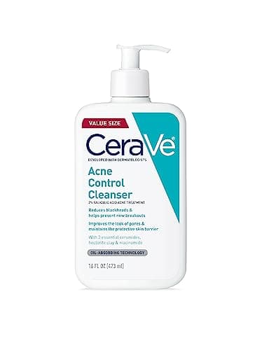 CeraVe Acne Control Cleanser, 2% Salicylic Acid Treatment Formulated With Niacinamide + Ceramides + Oil Absorbing Clay, Gentle Face Wash Helps Clear & Prevent Acne, Fragrance Free, 16 Ounce