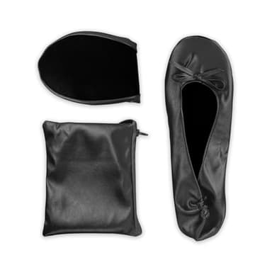 Stylish Foldable Ballet Flats for Women Portable Roll Up Travel Shoes for Wedding Bridesmaid Includes Carrying Pouch (Black, Medium)