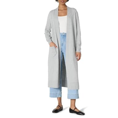 Amazon Essentials Women's Regular-Fit Lightweight Duster Length Cardigan Sweater, Medium Grey Heather, Large