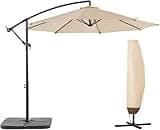 BLUU BANYAN 10 FT Patio Offset Umbrella Cantilever Hanging Umbrellas, 24 Month Fade Resistance & Water-repellent UV Protection, Crank & Cross Base (Beige, 10 FT WITH 600D COVER)