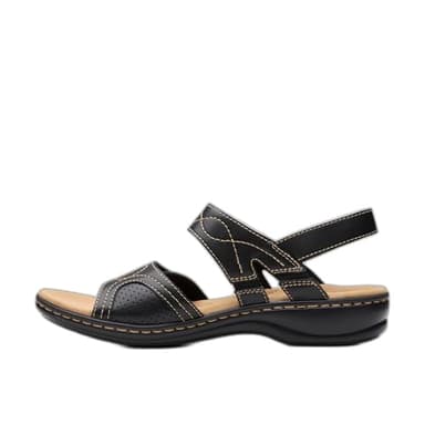 Clarks Collection Women's Leisa Meadow Sandal, Black Leather, 8 M US