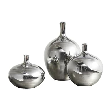 Madison Park Signature Ansen Ceramic Handmade Vase Set Home Décor - Metallic Accent Living Room Decoration Ideal for Shelf, Side Table, Mantle Ornaments, Multi Size, Silver 3 Piece