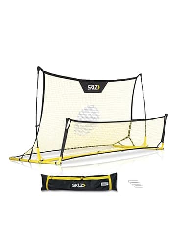 SKLZ Quickster Soccer Trainer - Dual-Sided Rebounder for Solo Passing, Receiving, Trapping Practice - Large & Small Rebound Net - Weather Resistant - Adjustable Frame, Metal Stakes & Carry Bag