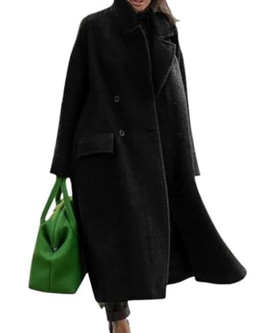 CHARTOU Women Oversized Long Winter Coats Warm Wool Blend Pea Trench Coat Overcoat (Medium, Black)
