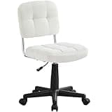 VECELO Modern Armless Home Office Desk Chair, 360°Rolling Swivel Adjustable Height for Make Up/Bed Room/Small Space, Linen Fabric, White