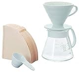 Hario V60 Ceramic Pour Over Coffee Set, Size 02, White