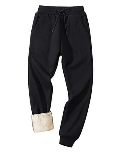 Gihuo Men's Winter Fleece Pants Sherpa Lined Sweatpants Athletic Running Sweatpants Ribbed Leg Comfy Warm Jogger Pants (Black, Large)
