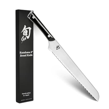 Shun Kazahana 9" Bread Knife, Handcrafted Japanese Serrated Knife, AUS10A Stainless Steel Blade, Pakkawood Handle, Slicing Tool for Professional and Home Chefs