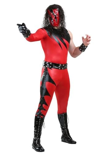 Mens WWE Kane Costume Jumpsuit with Mask, Glove, Wrist Band, & Belt X-Small