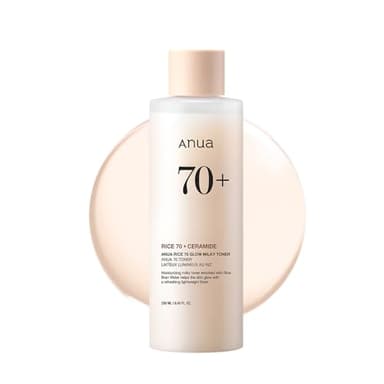 Anua Rice 70 Glow Milky Toner, Glass & Dewy Skin, Hydrating & Barrier Care, Rice Water, Niacinamide, Ceramides, All Skin Types, Fragrance-Free, Non Comedogenic, Korean Skincare, 8.45 fl.oz.