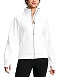 ISEEGZ Sweatshirt for Women Full Zip Fleece Lined Cotton Pullover with Pockets Thumb Hole White