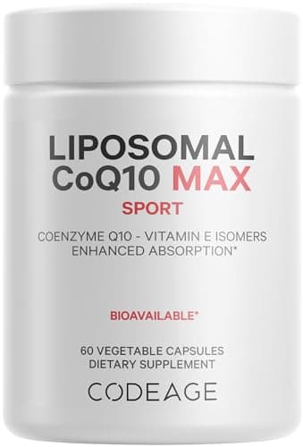 Codeage Liposomal CoQ10 Max Supplement - 250 mg Coenzyme Q10 with Vitamin E Isomers Tocopherols - 2-Month Supply - 1 Capsule Per Serving - Liposomal Delivery - Non-GMO, Gluten-Free - 60 Capsules