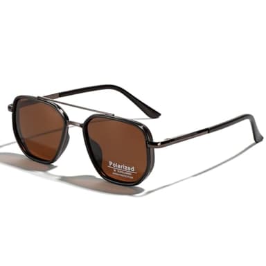 weiyuchen Polarized TR90 Sunglasses Vintage Square Flattop Sun Glasses Double Bridge Metal UV400 Eyewears (brown)