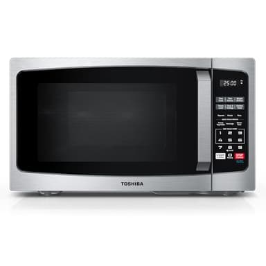 TOSHIBA ML-EM09PA(SS) Small Microwave Oven with 6 Auto Menus, Mute Function & Child Lock, LED Lighting, 0.9 Cu Ft, 10.6 Inch Removable Turntable, 900W, Countertop, Stainless Steel