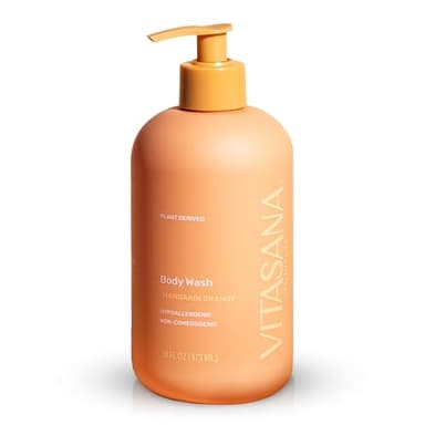 Vitasana Natural Body Wash for Sensitive Skin, 16 oz – Mandarin Orange Scent, 98.9% Plant‑Derived, EWG Verified, Hypoallergenic, Paraben‑Free, Sulfate‑Free, Cruelty‑Free