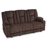 MCombo Power Reclining Sofa with Heat and Vibration,USB Ports, Cup Holders,3-Seat Dual Recliner Sofa for Living Room 6015(Brown)