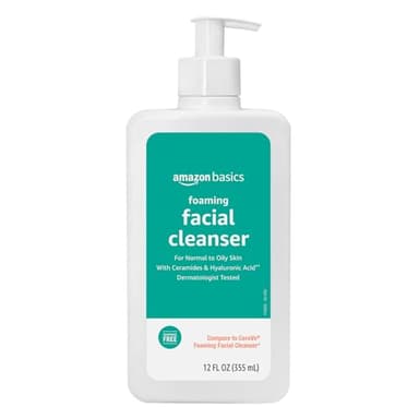 Amazon Basics Foaming Facial Cleanser with Ceramides & Hyaluronic Acid, Gentle Daily Face Wash, Non-Comedogenic, Fragrance-Free, 12 fl oz