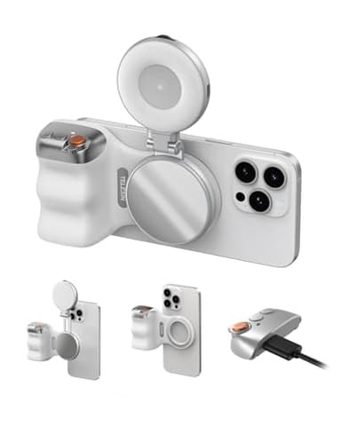 TELESIN Fun Shot Magnetic Phone Camera Grip + C03 Magnetic Selfie Light (Silver) Bundle Kit Compatible with iPhone Magsafe & Android, Creator Kit for Selfies/Photography/TikTok/Zoom Calls/Video