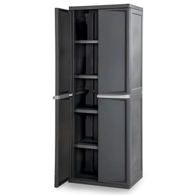 Sterilite 4 Shelf Cabinet, Lockable Utility Storage w/ Adjustable Shelves, Gray - Plastic Shelving Unit for Organizing Garage, Pantry, Basement, Laundry Room or Mudroom