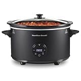 Hamilton Beach 6 Quart Set & Forget Programmable Slow Cooker with Defrost Function, Flexible Programming, Adjustable Countdown Timer, Large Dishwasher Safe Stoneware Crock and Glass Lid, Black (33765)