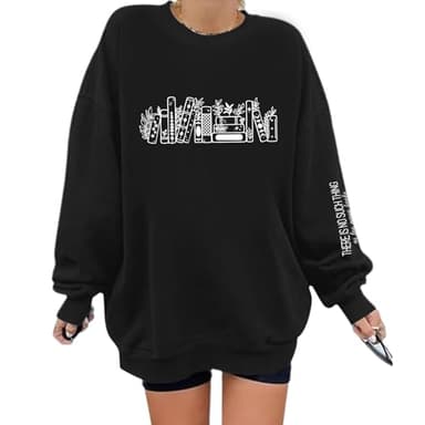 Weripoah Book Sweatshirts for Women Oversized Bookish Reading Sweatshirt Teacher Long Sleeve Shirts Graphic Pullover Tops(Black,M)