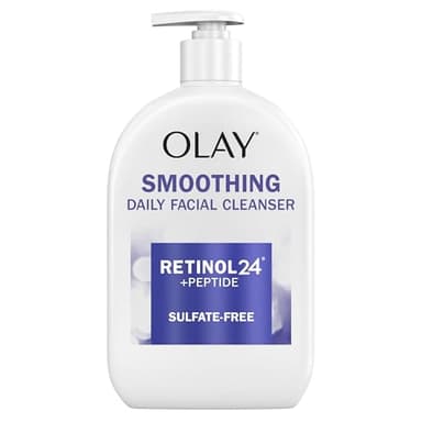 Olay Face Wash, Daily Facial Cleanser with Retinol, Peptides & Glycerin - Smoothing, Noursihes Skin Surface, Hydrates while Cleansing - Sulfate-Free, Paraben-Free, 16 Oz