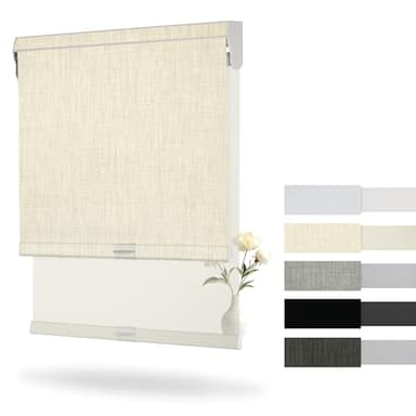 Boolegon Cordless Dual Roller Shades, Double Window Shades Similar-Colors with Valance, Blackout and Light Filtering, Day and Night Roller Blinds for Home, Linen Beige and Beige, Custom Size