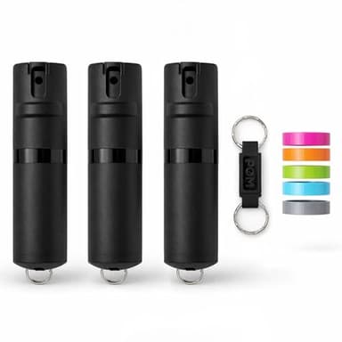 POM Premium Pepper Spray Keychain, Quick Release Access Flip Top Safety, Police Grade OC Formula with UV Marking Dye, 25 Precision Bursts, 10 Foot Effective Range, Made in USA