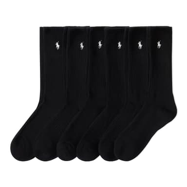 POLO RALPH LAUREN Men's Performance Crew Socks 6 Pack, Black, 6-12
